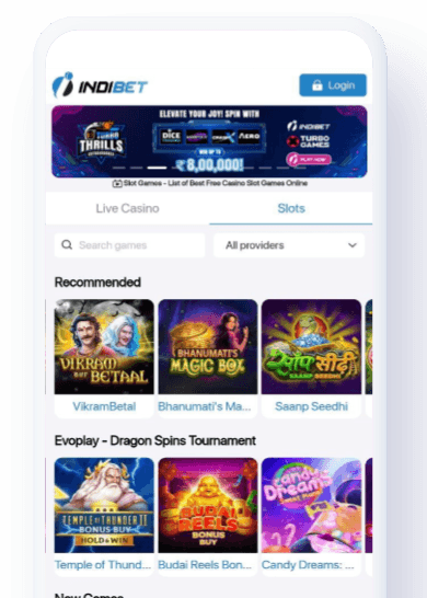 Indibet mobile application interface